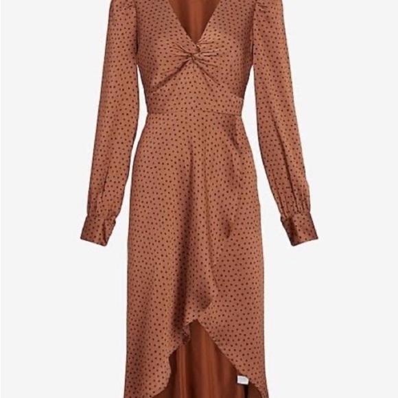EXPRESS POLKA DOT‎ LONG SLEEVE TWIST FRONT MIDI DRESS NWT SZ MED - Picture 6 of 16